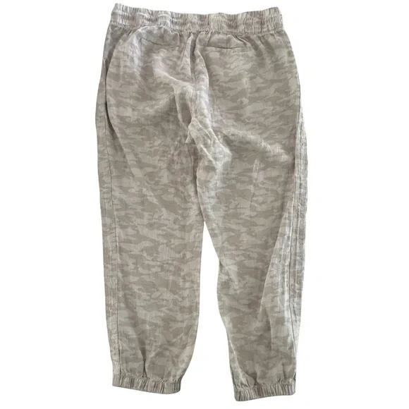 Athleta Cabo Tide Linen Jogger Sz 18 Neutral Camo Beige Mid Rise Zip Pocket NWT - Picture 6 of 13